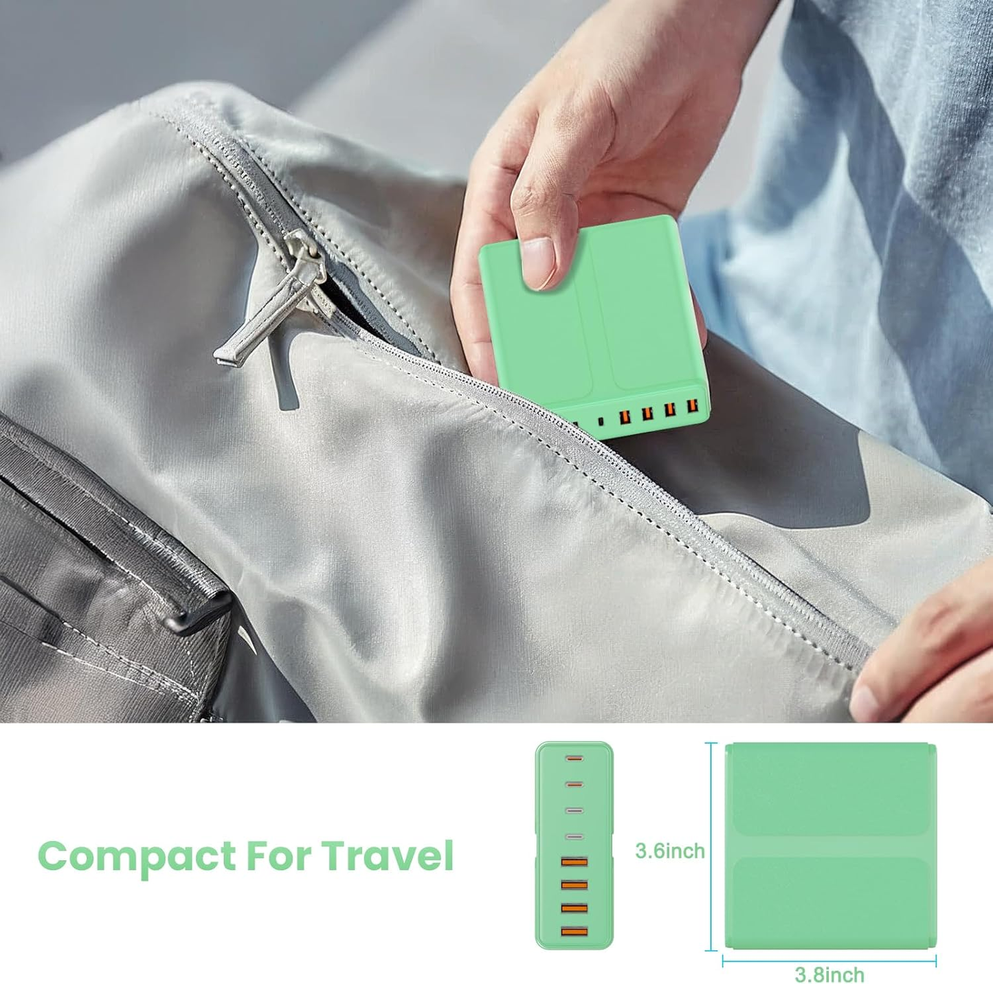 320W USB C Charger Block, 8-Port USB C Charging Station PD 65W PC Laptop Fast Charger Adapter for MacBookPro/Air,DELL,iPad,Portable Charging Station for iPhone,Samsung Galaxy (Green)