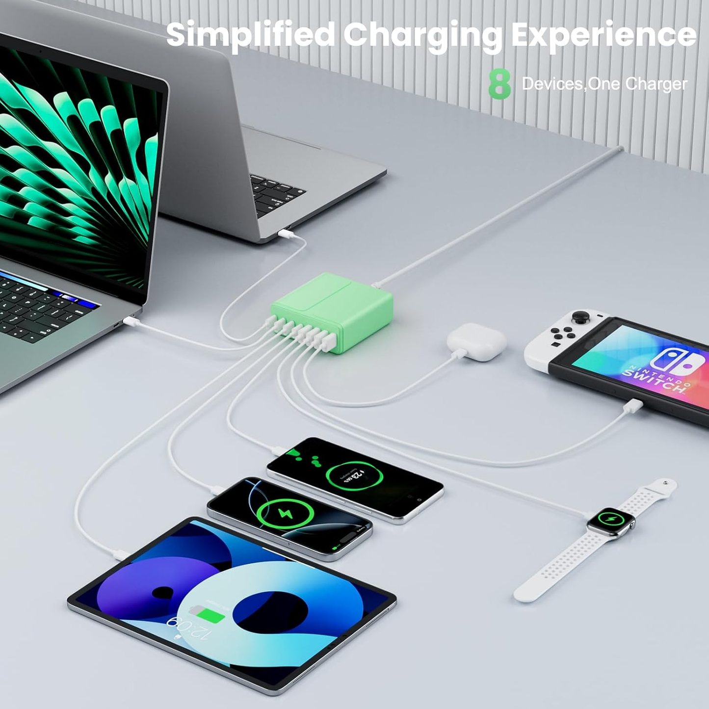 320W USB C Charger Block, 8-Port USB C Charging Station PD 65W PC Laptop Fast Charger Adapter for MacBookPro/Air,DELL,iPad,Portable Charging Station for iPhone,Samsung Galaxy (Green)