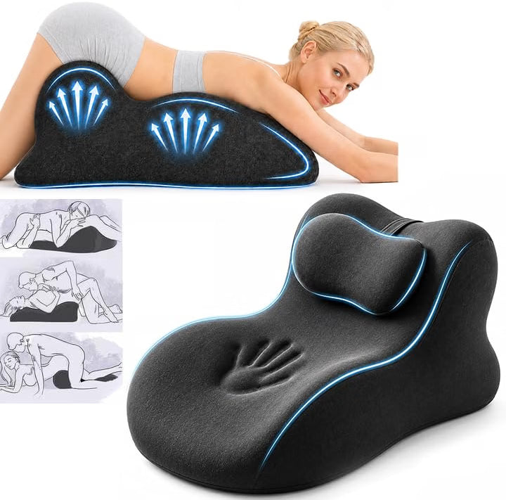 Couples Pillow, 27° Ergonomic Wedge Pillow with Memory Foam for Reading, Reclining & Lounging, Back Hip Leg Positioning Support with Removable Cover (deep Grey)