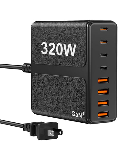 320W USB C Charger Block, 8-Port USB C Charging Station PD 65W PC Laptop Fast Charger Adapter for MacBookPro/Air,DELL,iPad,Portable Charging Station for iPhone,Samsung Galaxy