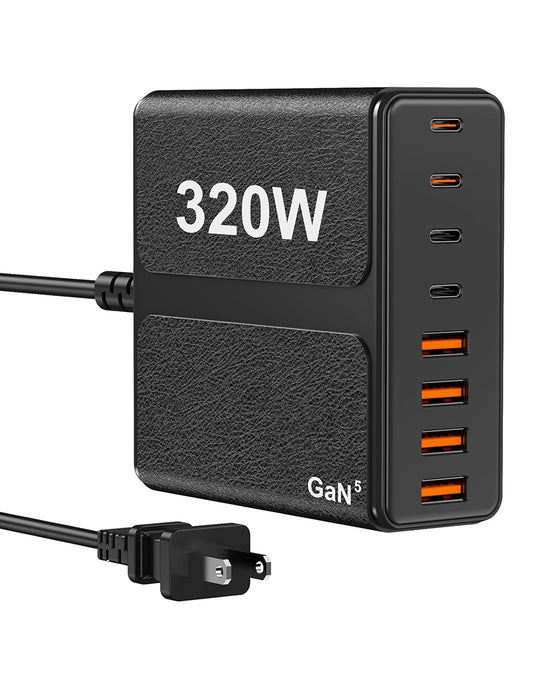 320W USB C Charger Block, 8-Port USB C Charging Station PD 65W PC Laptop Fast Charger Adapter for MacBookPro/Air,DELL,iPad,Portable Charging Station for iPhone,Samsung Galaxy