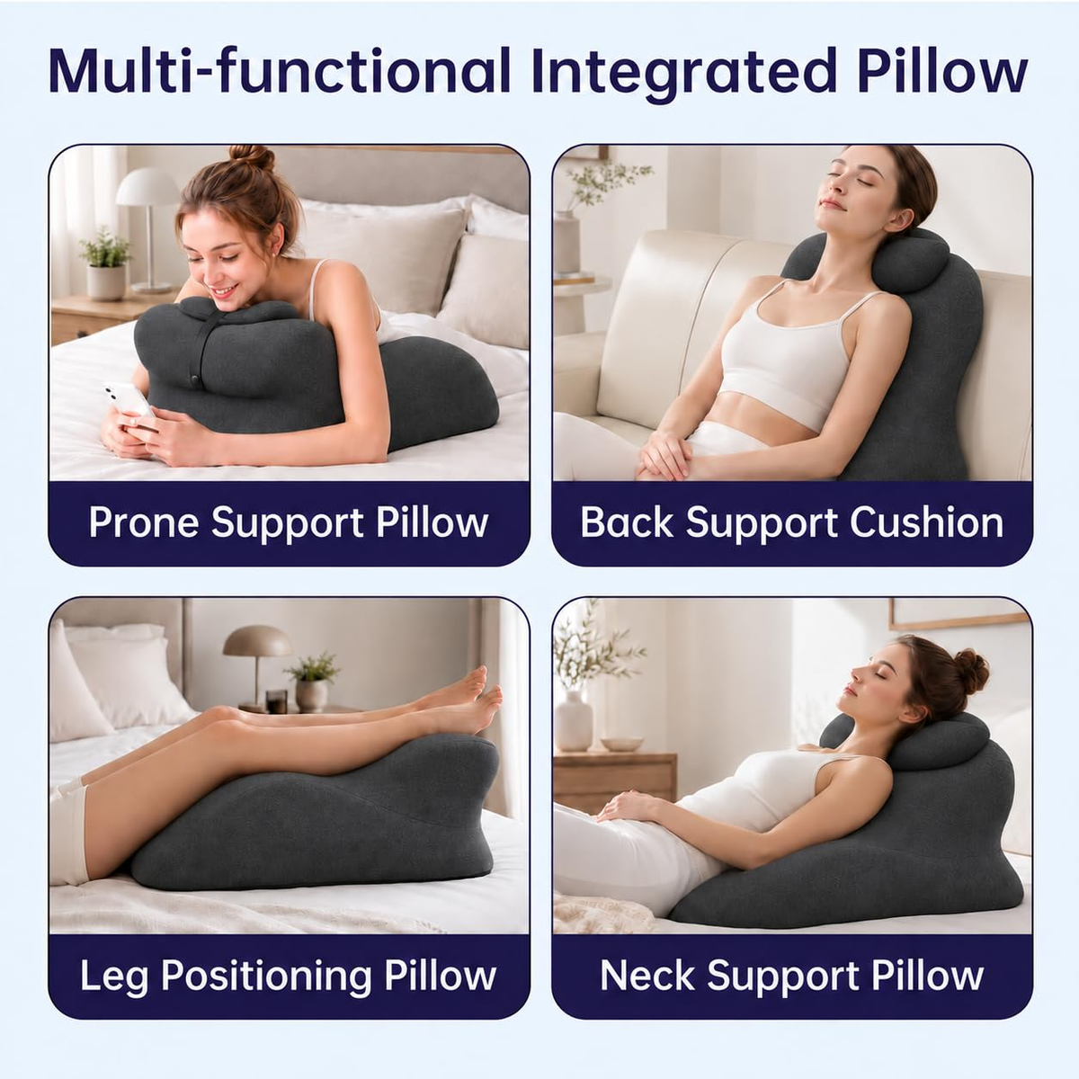 Ergonomic Memory Foam Wedge Pillow, 27 Degree Pillow for Reading, Reclining & Face Down Use, Wide Positioning Support for Back, Waist, Hips & Legs, Removable Washable Cover (deep Grey)
