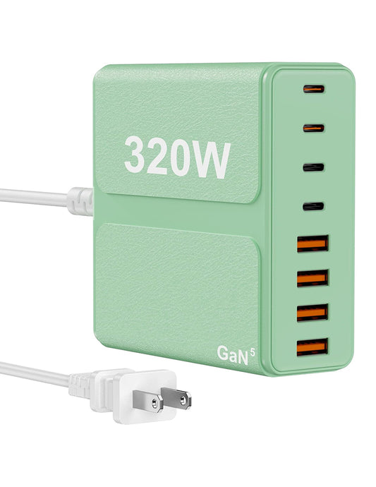 320W USB C Charger Block, 8-Port USB C Charging Station PD 65W PC Laptop Fast Charger Adapter for MacBookPro/Air,DELL,iPad,Portable Charging Station for iPhone,Samsung Galaxy (Green)