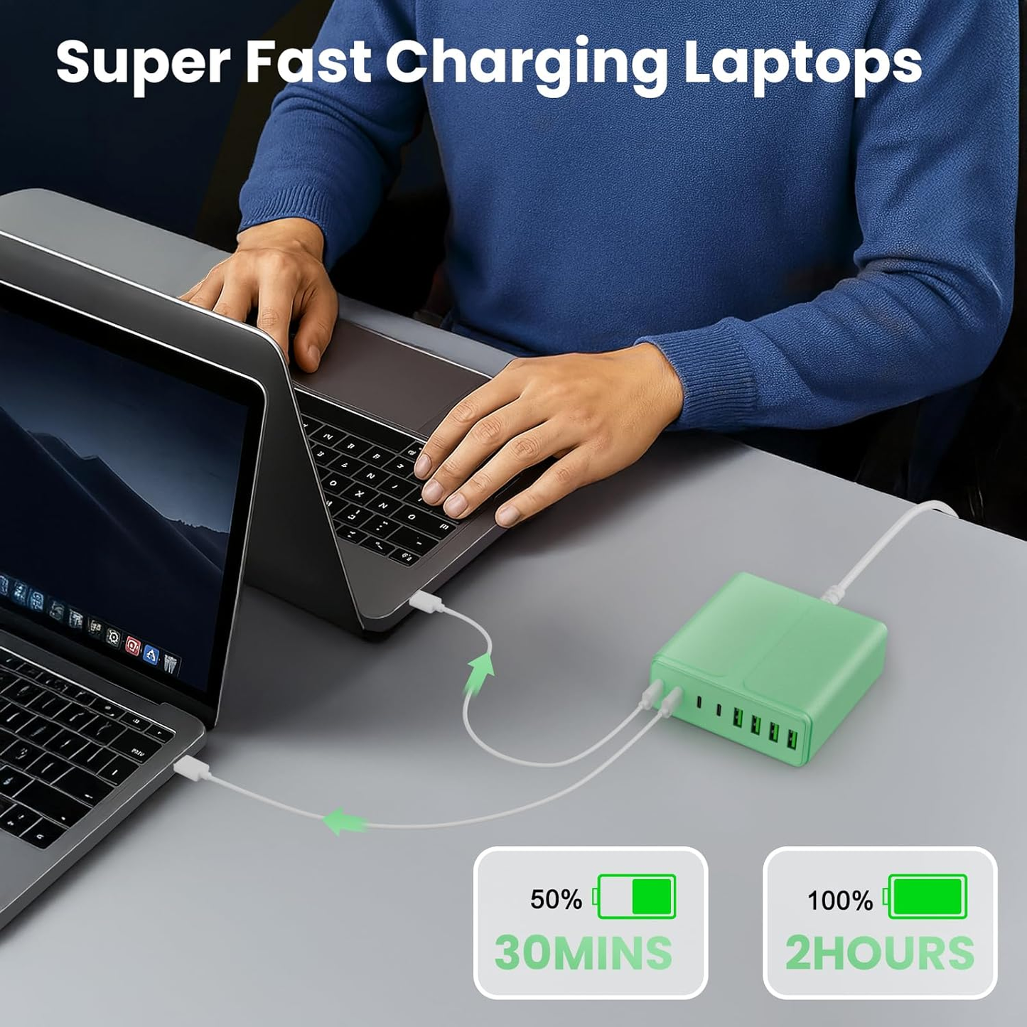 320W USB C Charger Block, 8-Port USB C Charging Station PD 65W PC Laptop Fast Charger Adapter for MacBookPro/Air,DELL,iPad,Portable Charging Station for iPhone,Samsung Galaxy (Green)